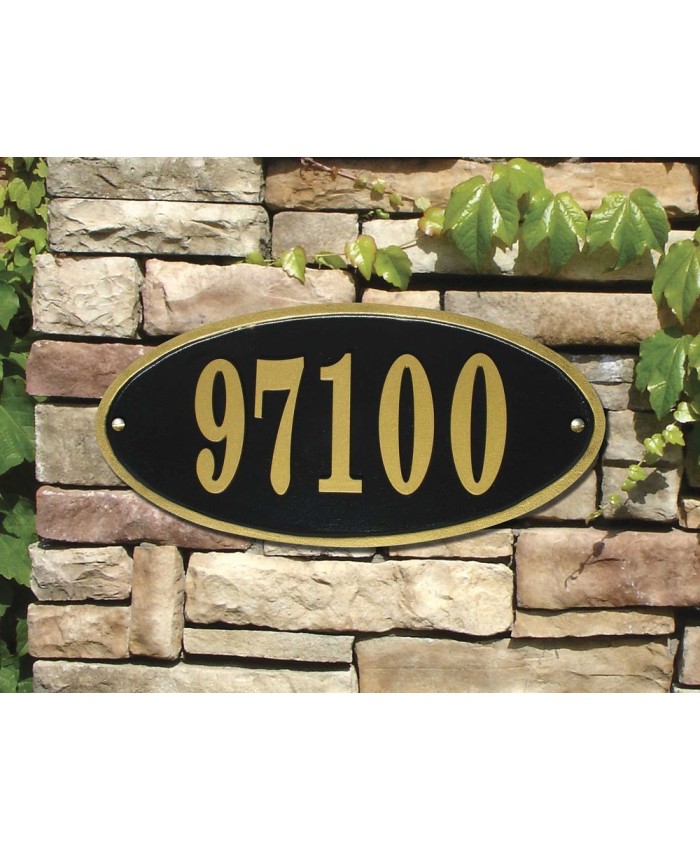 Qualarc Claremont Oval Aluminum Black w/Gold Border Address Plaque