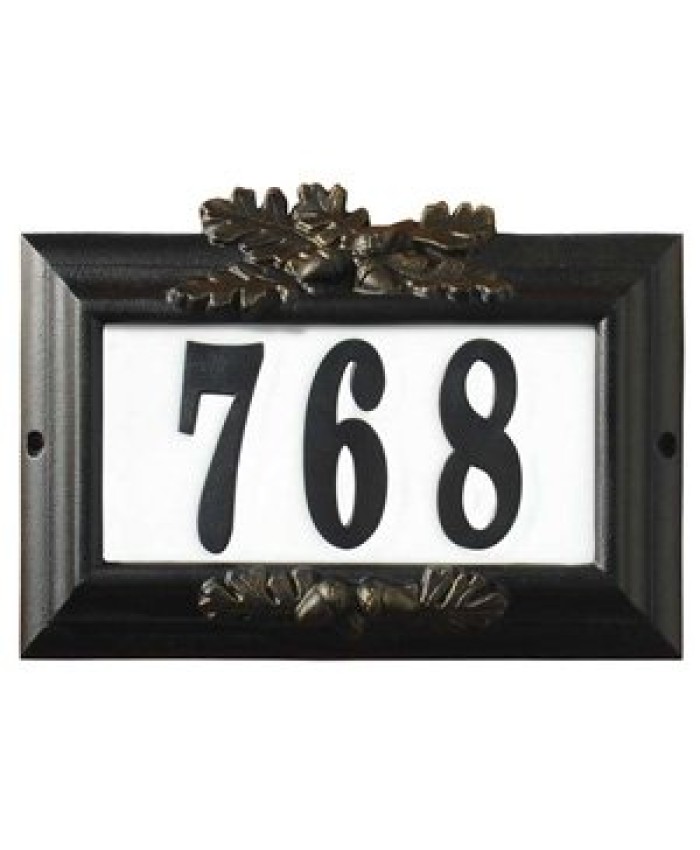 Qualarc Edgewood Misty Oak Address Plaque Black Gold Antiquing