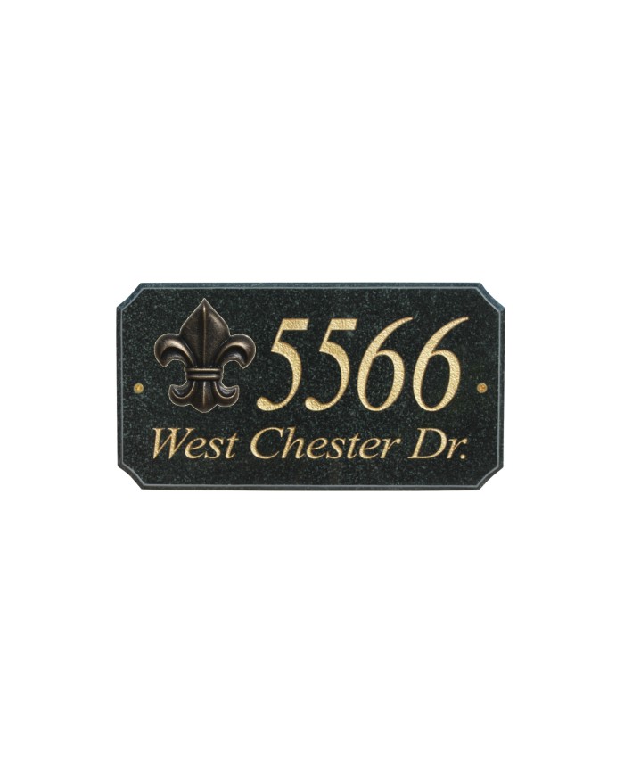 Qualarc Black Granite Address Plaque w/Fleur De Lis Logo Gold Text
