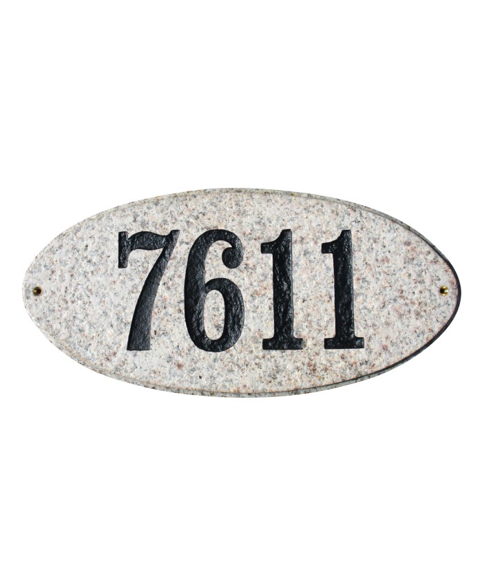 Qualarc Rockport Oval Natural White Granite Address Plaque - Black Text